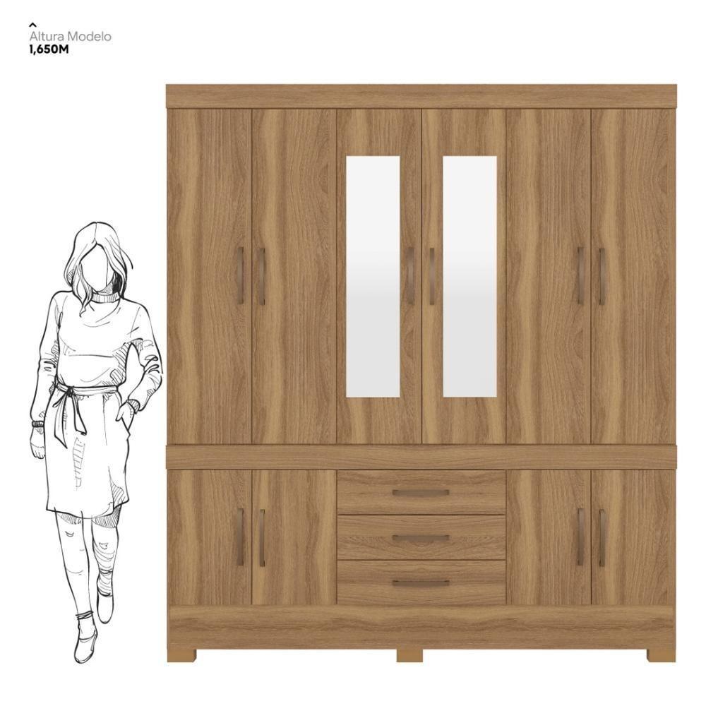 Guarda Roupa Casal 10 Portas Com Espelho E 3 Gavetas New Murano Amêndola Touch - 4