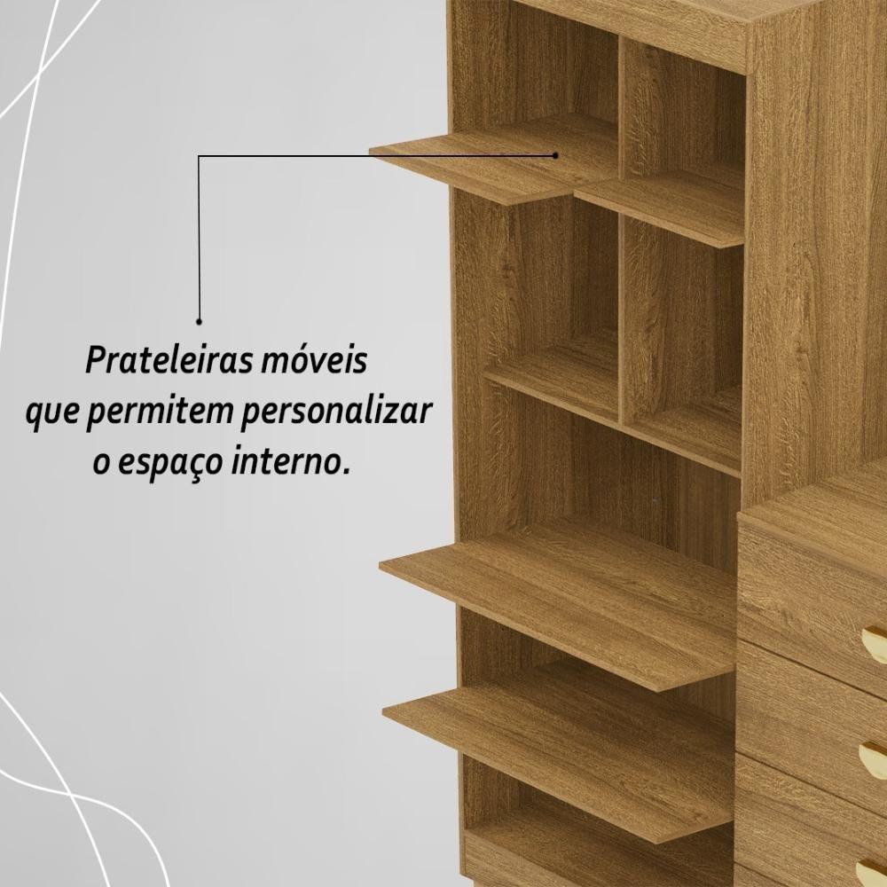 Cômoda Roupeiro Com Espelho 2 Portas 4 Gavetas Cristal - Nature - 4