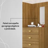 Cômoda Roupeiro Com Espelho 2 Portas 4 Gavetas Cristal - Nature - 2
