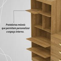 Cômoda Roupeiro Com Espelho 2 Portas 4 Gavetas Cristal - Nature