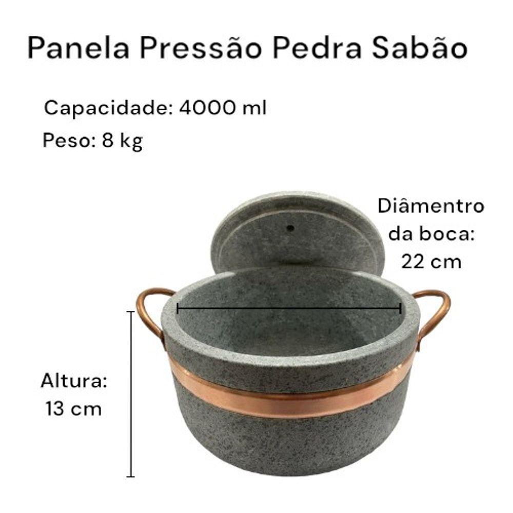 Jogo De Panelas Pedra Sabão 05 Peças - 1 Pressão 4 Litros, 2 Caçarola 3 Litros, Frigideira 20 Cm E Assadeira Grande - 3