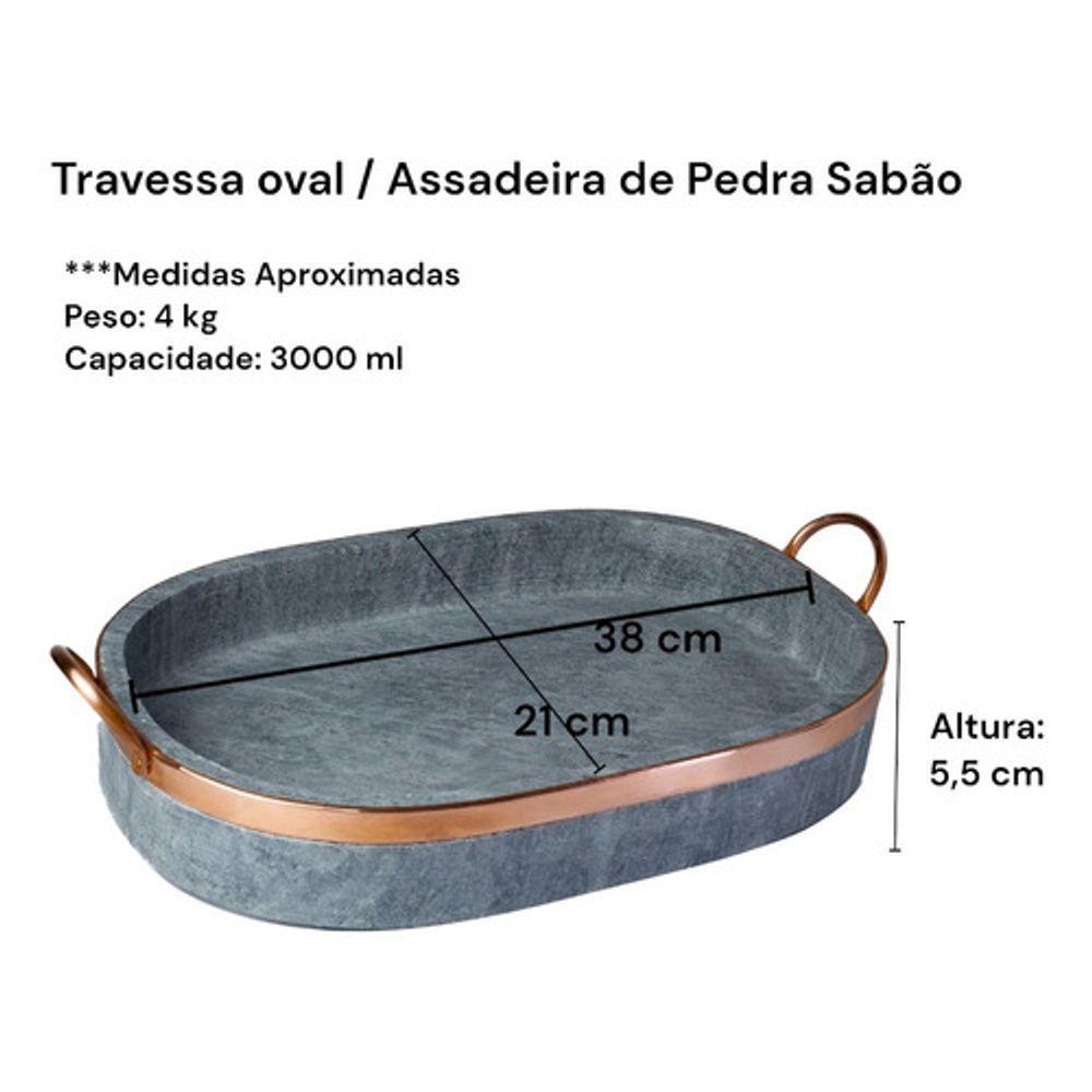 Jogo De Panelas Pedra Sabão 05 Peças - 1 Pressão 4 Litros, 2 Caçarola 3 Litros, Frigideira 20 Cm E Assadeira Grande - 5