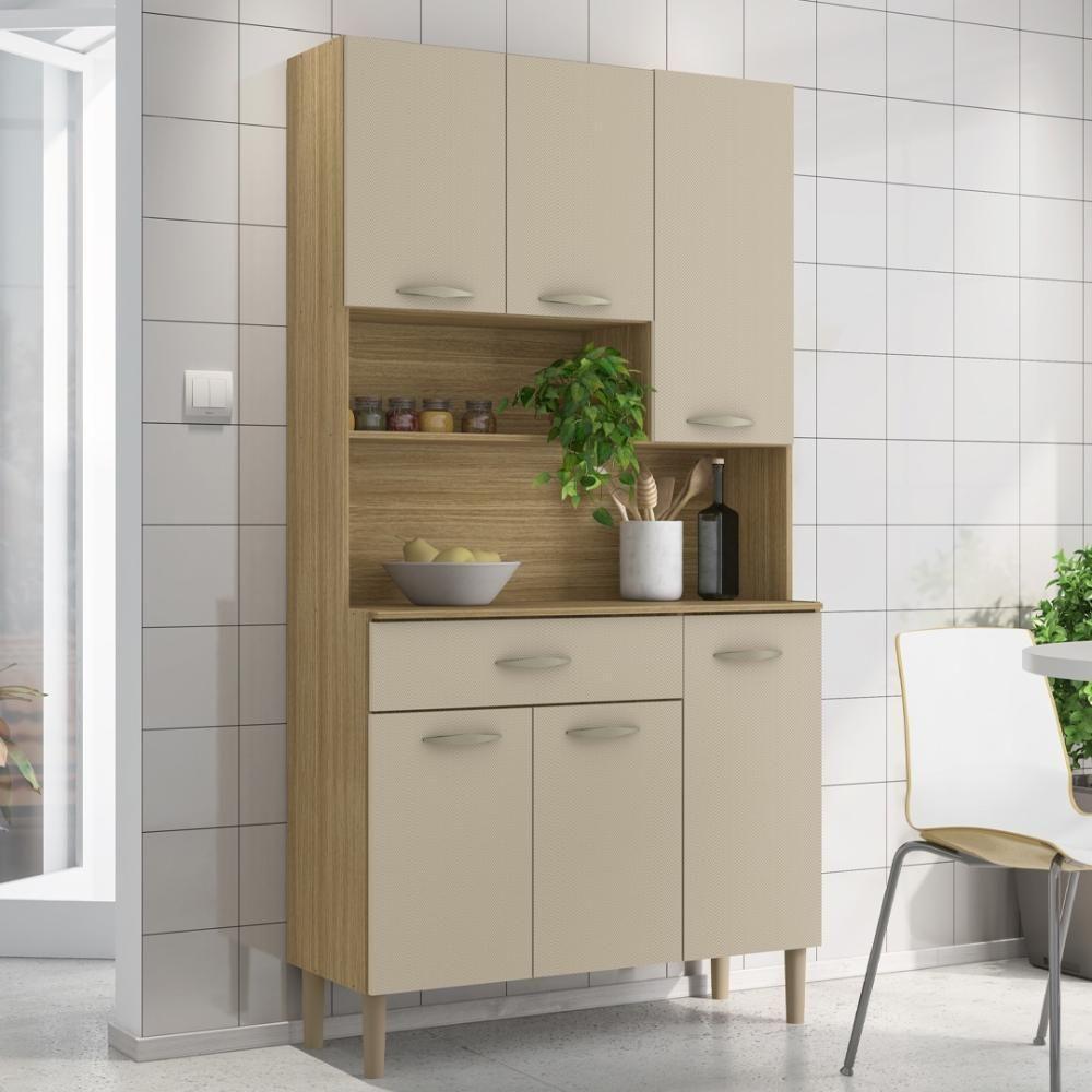 Armário De Cozinha Compacta 6 Portas 1 Gaveta Apolo Freijó-vanilla - 1
