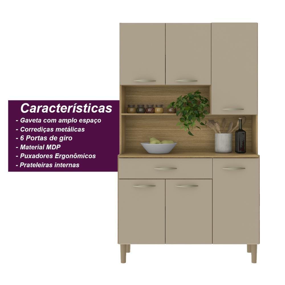 Armário De Cozinha Compacta 6 Portas 1 Gaveta Apolo Freijó-vanilla - 6