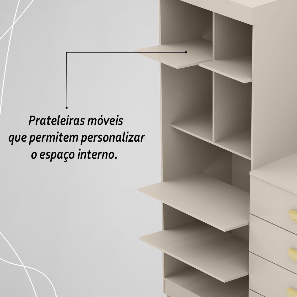 Cômoda Roupeiro Com Espelho 2 Portas 4 Gavetas Cristal - Fendi - 7