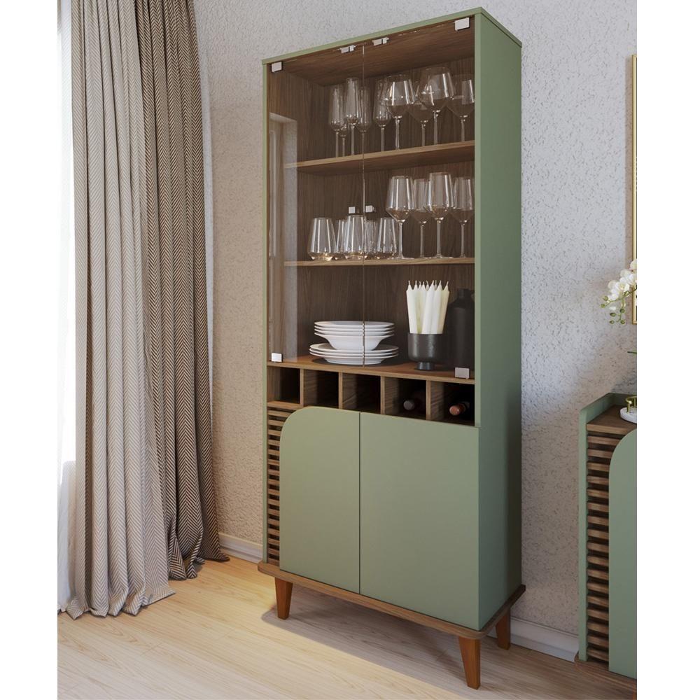 Cristaleira Com Portas De Vidro E Adega Jurerê - Hortelã/amêndoa - 1