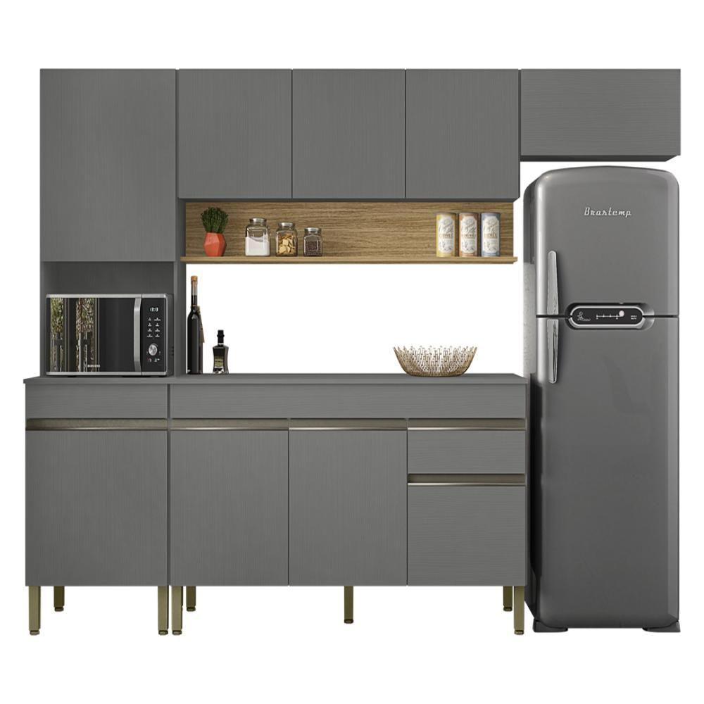 Armário De Cozinha Completa 150 Com Balcão Com Tampo 9 Portas Line Freijó-gris - 10