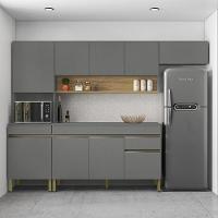 Armário De Cozinha Completa 150 Com Balcão Com Tampo 9 Portas Line Freijó-gris - 1