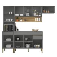 Armário De Cozinha Completa 150 Com Balcão Com Tampo 9 Portas Line Freijó-gris - 3