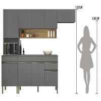 Armário De Cozinha Completa 150 Com Balcão Com Tampo 9 Portas Line Freijó-gris