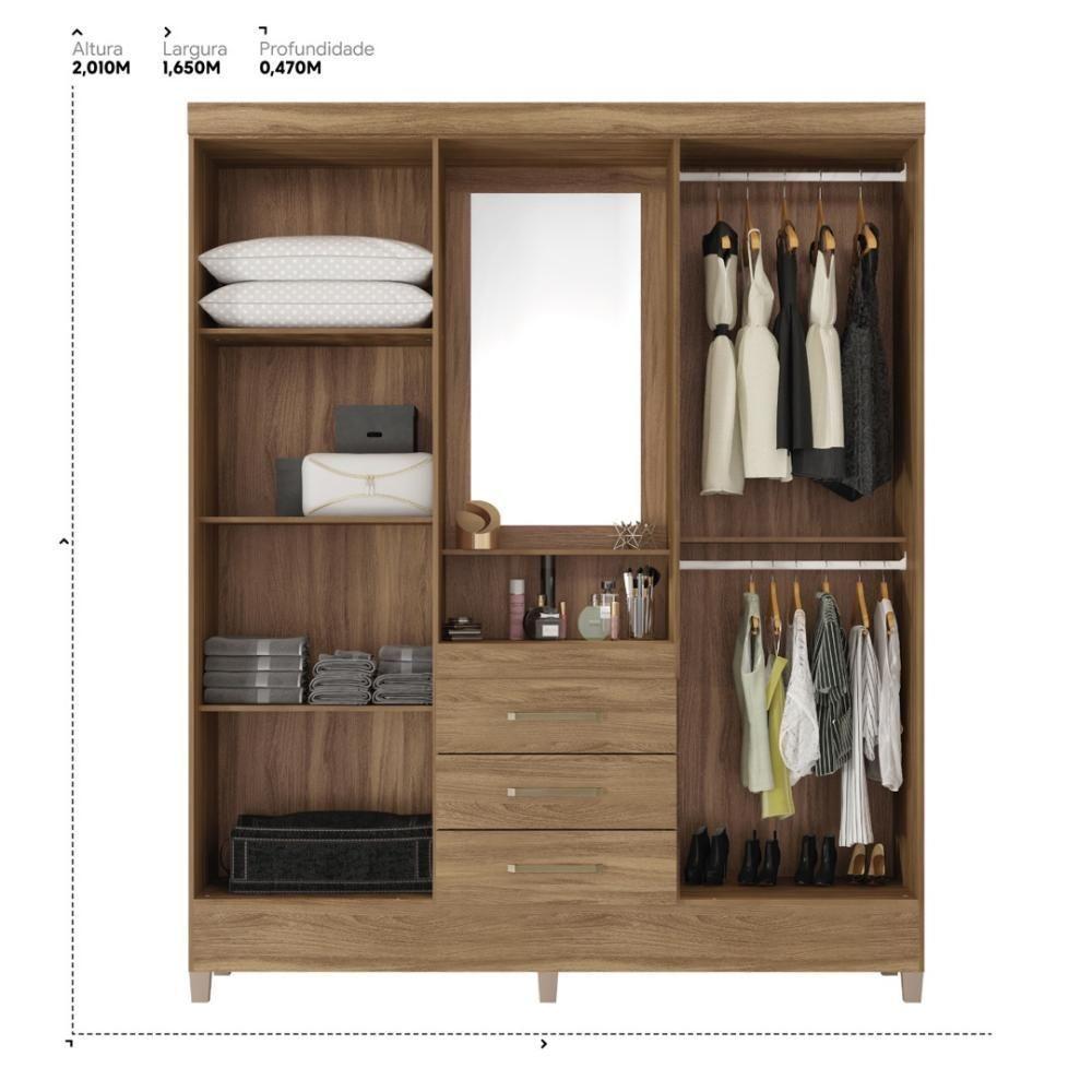 Guarda Roupa Casal 4 Portas Com Espelho E 3 Gavetas Colombo Branco-rosa-branco - 9
