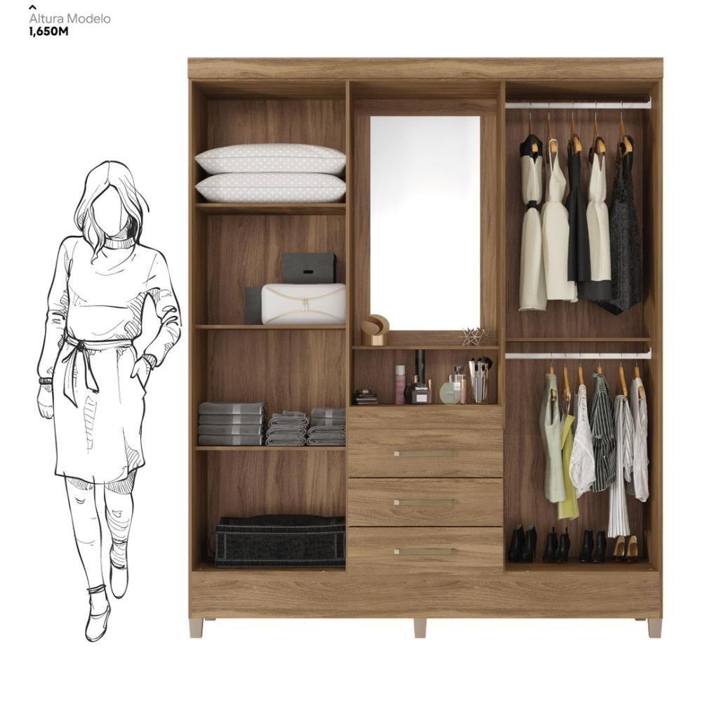 Guarda Roupa Casal 4 Portas Com Espelho E 3 Gavetas Colombo Branco-rosa-branco - 10