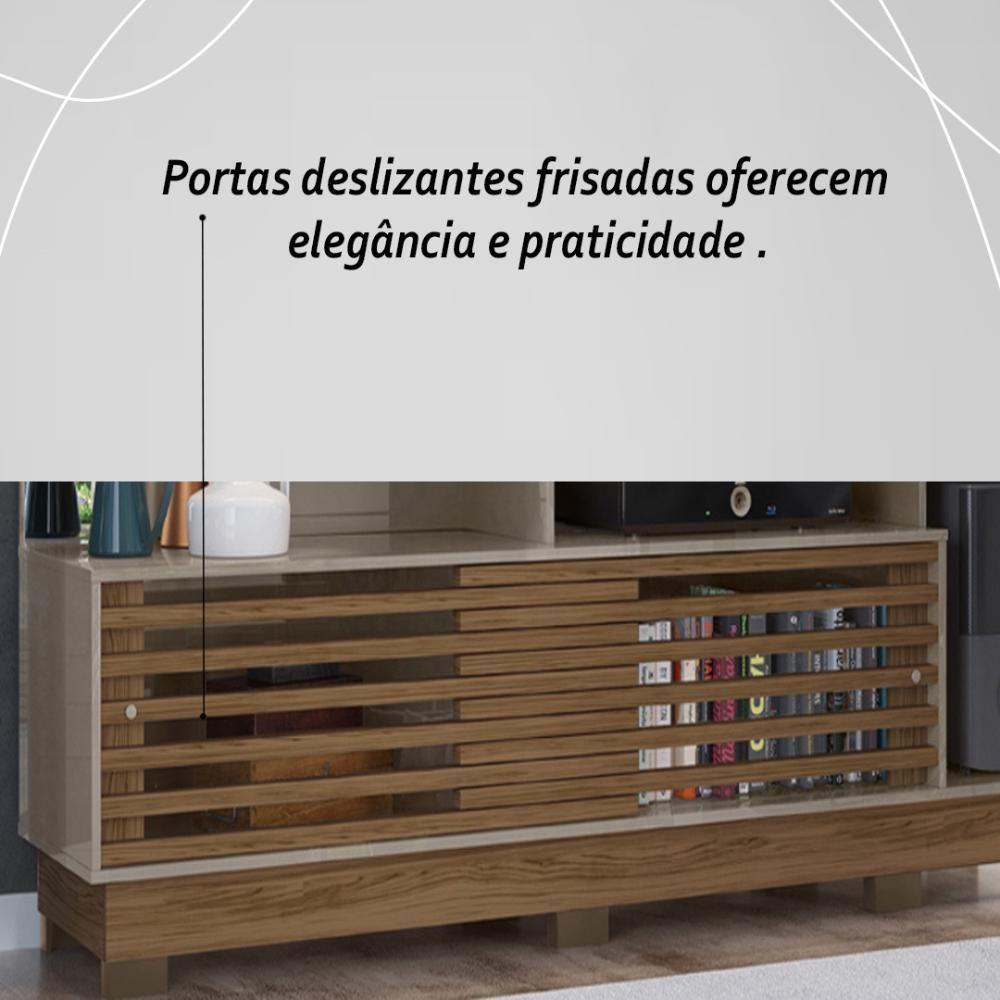 Estante Home Theater 2 Portas Com Espelho Led Frizz Plus - Fendi/naturale - 4