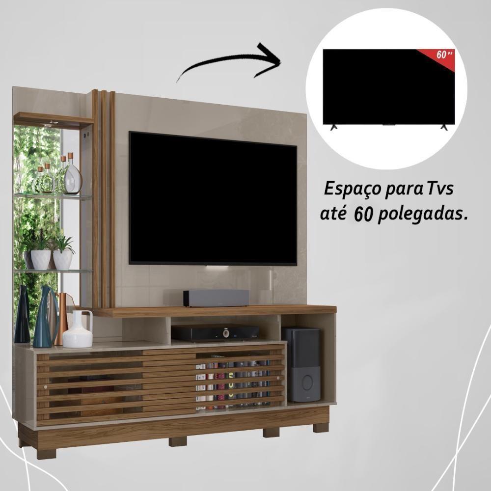 Estante Home Theater 2 Portas Com Espelho Led Frizz Plus - Fendi/naturale - 6