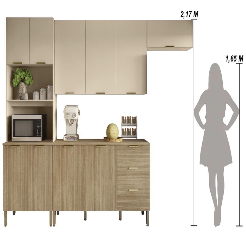 Armário De Cozinha Completa Com Balcão Com Tampo 10 Portas Glam Freijó-vanilla-com Ripado - 4