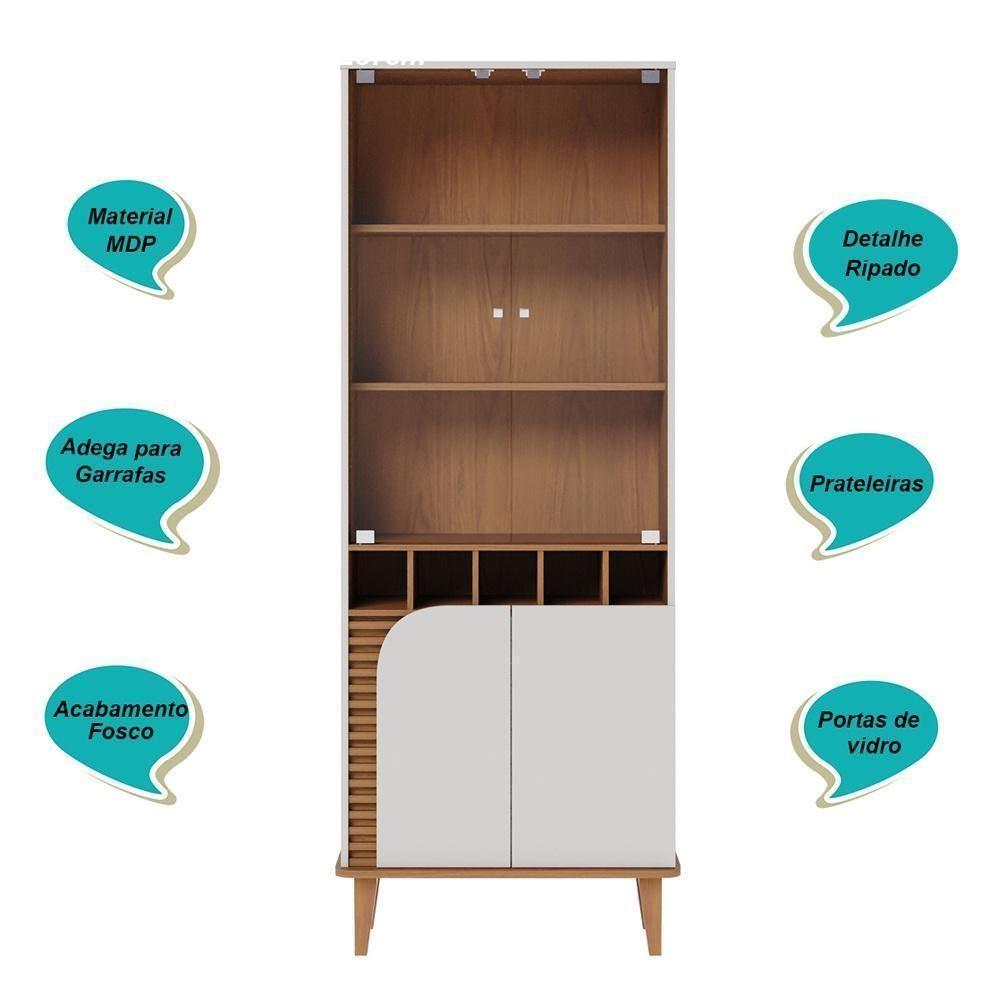 Cristaleira Com Portas De Vidro E Adega Jurerê - Off White Matte/freijó - 3