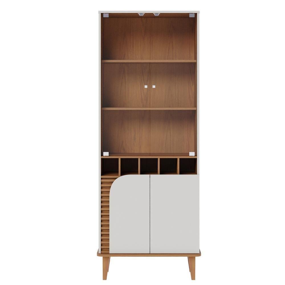 Cristaleira Com Portas De Vidro E Adega Jurerê - Off White Matte/freijó - 4