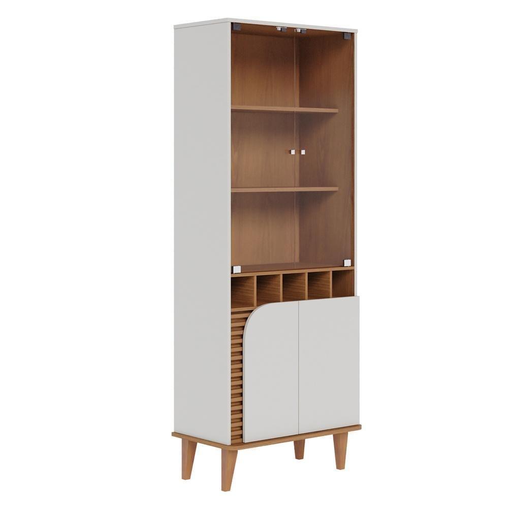 Cristaleira Com Portas De Vidro E Adega Jurerê - Off White Matte/freijó - 10