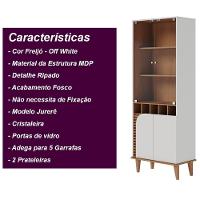 Cristaleira Com Portas De Vidro E Adega Jurerê - Off White Matte/freijó - 2