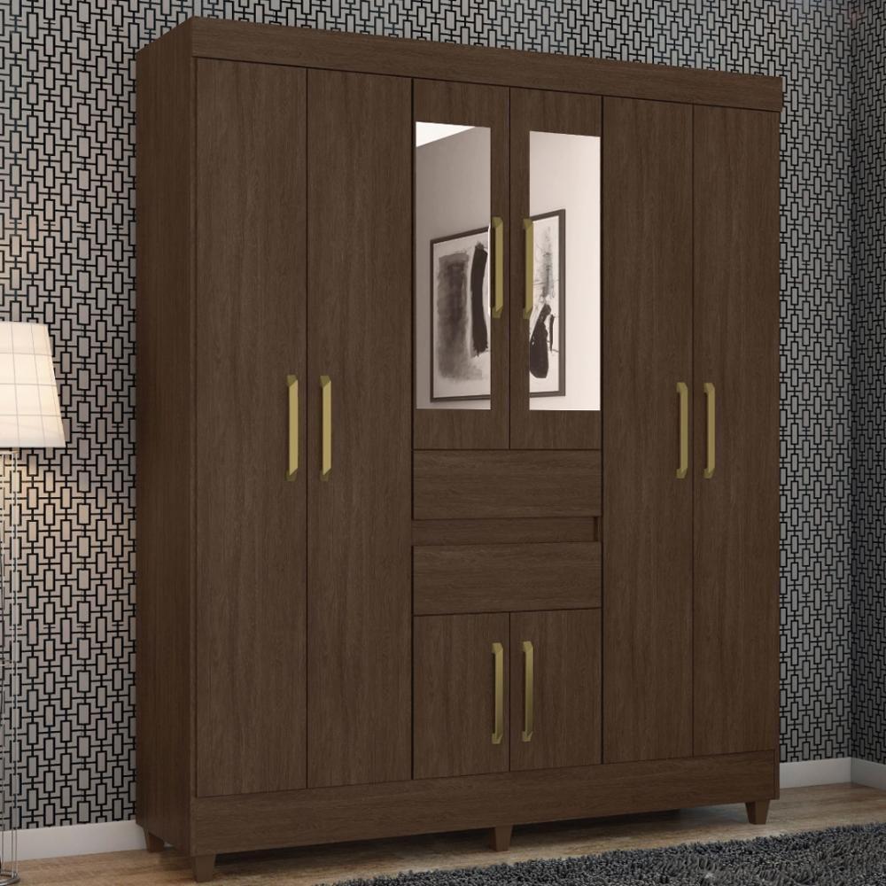 Guarda Roupa Casal 8 Portas Com Espelho E 2 Gavetas Paranaguá ébano Touch - 1