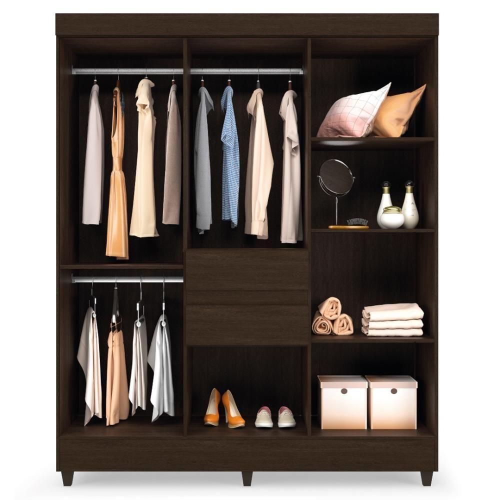 Guarda Roupa Casal 8 Portas Com Espelho E 2 Gavetas Paranaguá ébano Touch - 3
