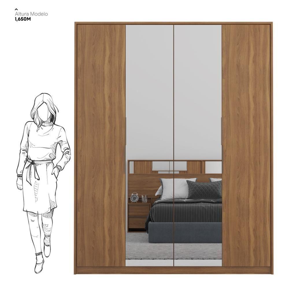 Guarda Roupa Casal 4 Portas Com Espelho E 3 Gavetas Attore Amêndola Touch - 3