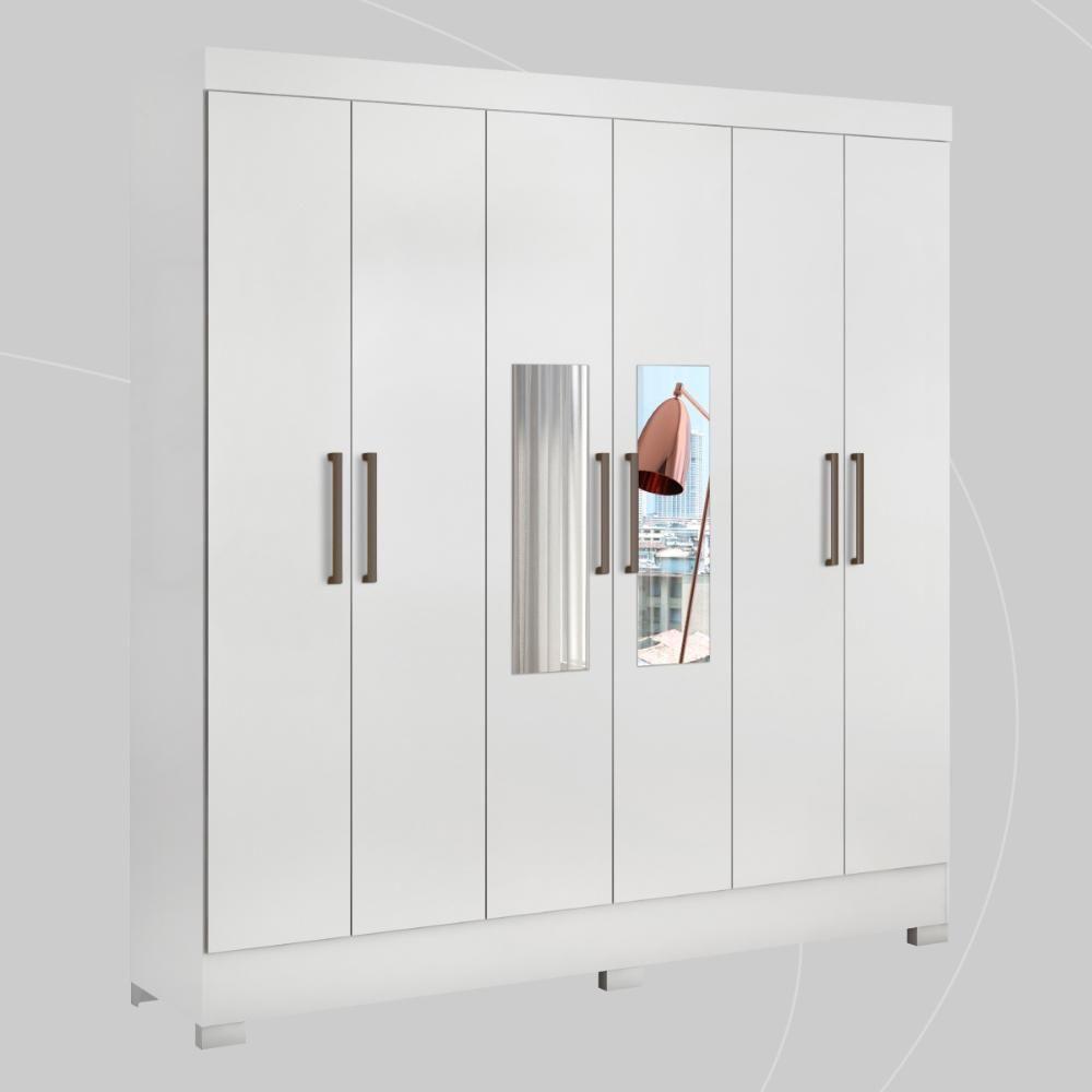 Guarda Roupa Casal 6 Portas Com Espelho E 3 Gavetas Prático Branco - 10
