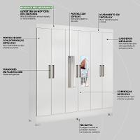 Guarda Roupa Casal 6 Portas Com Espelho E 3 Gavetas Prático Branco - 3