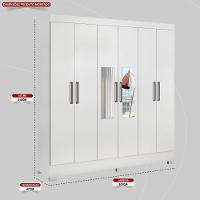 Guarda Roupa Casal 6 Portas Com Espelho E 3 Gavetas Prático Branco - 7