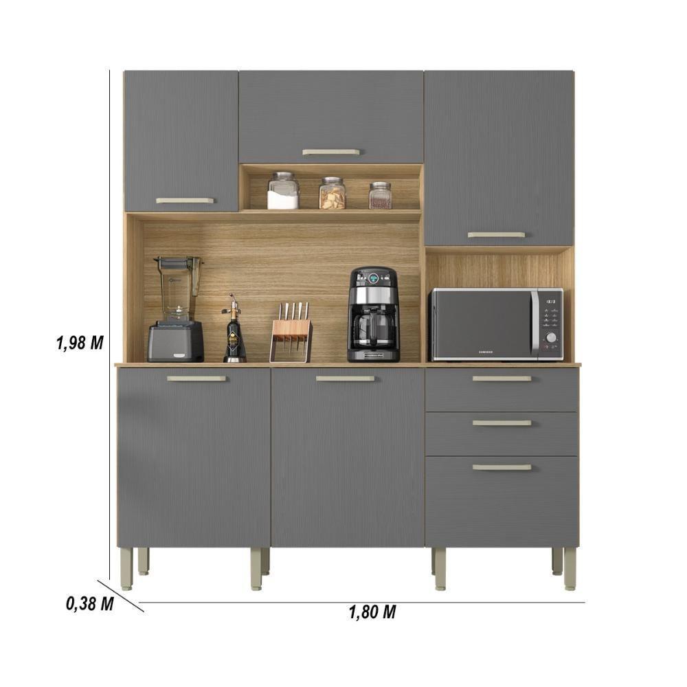 Armario De Cozinha Compacta 6 Portas 2 Gavetas Ferrara Freijó-gris - 2