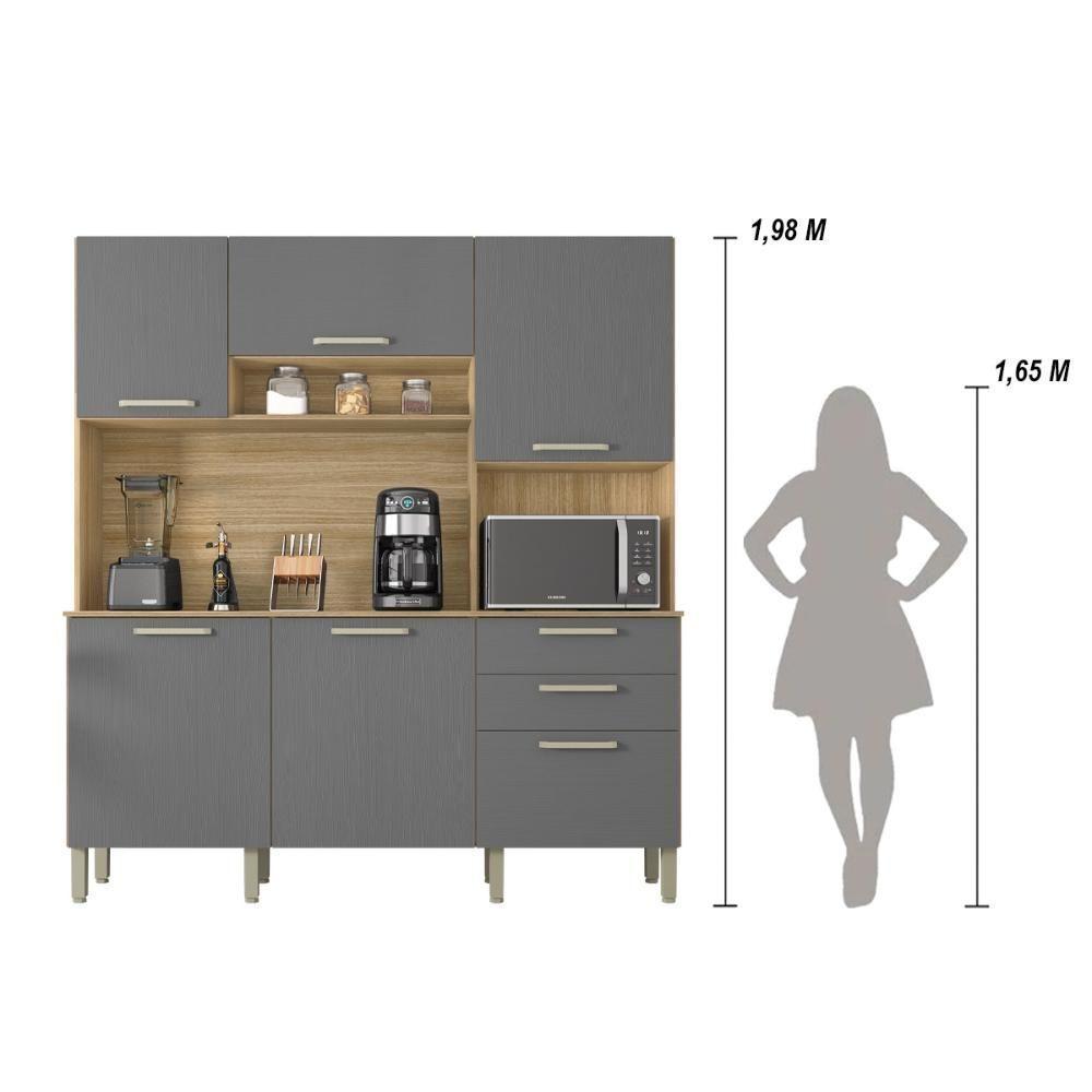 Armario De Cozinha Compacta 6 Portas 2 Gavetas Ferrara Freijó-gris - 4