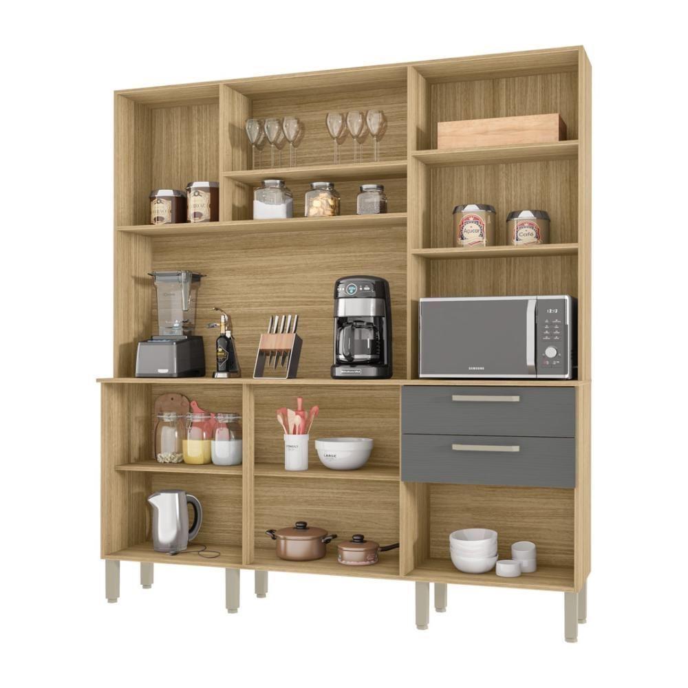 Armario De Cozinha Compacta 6 Portas 2 Gavetas Ferrara Freijó-gris - 7