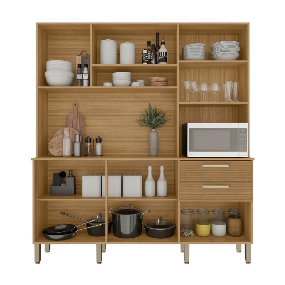 Armário De Cozinha Compacta Mdf 6 Portas Ferrara Plus Freijó-supremo-com Ripado - 4