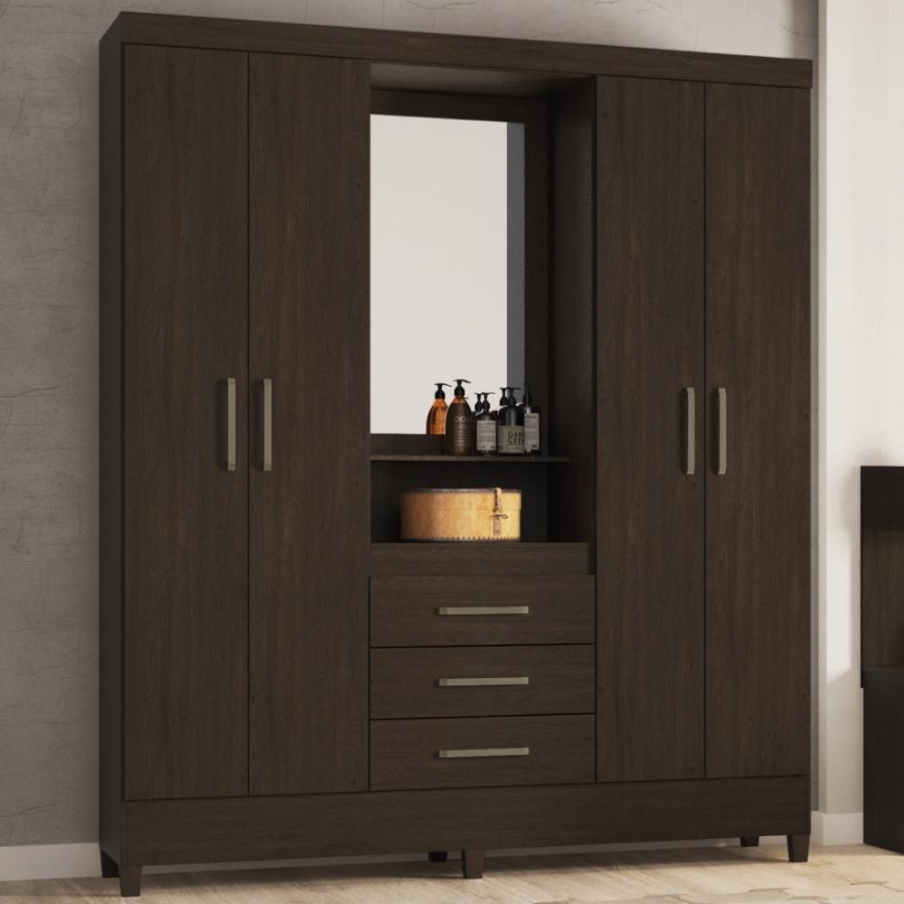 Guarda Roupa Casal 4 Portas Com Espelho E 3 Gavetas Colombo ébano Touch - 5