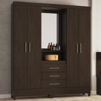 Guarda Roupa Casal 4 Portas Com Espelho E 3 Gavetas Colombo ébano Touch - 5