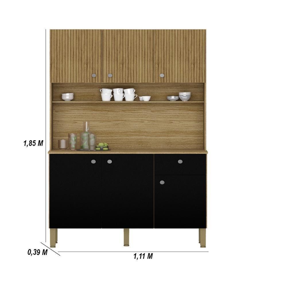 Armário De Cozinha Compacta 6 Portas 1 Gaveta Style-cp-ripado Freijó Freijó-nero-cp-ripado Freijó - 2