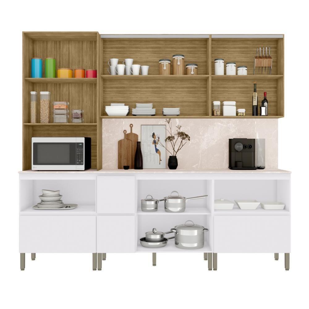 Armário De Cozinha Completa 11 Portas 4 Gavetas Com Balcão Art - Freijó-artico-soft Freijó-artico-soft - 3
