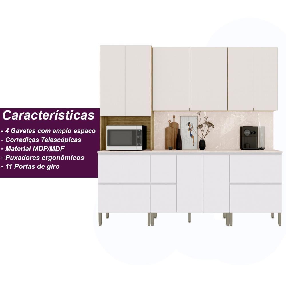 Armário De Cozinha Completa 11 Portas 4 Gavetas Com Balcão Art - Freijó-artico-soft Freijó-artico-soft - 6
