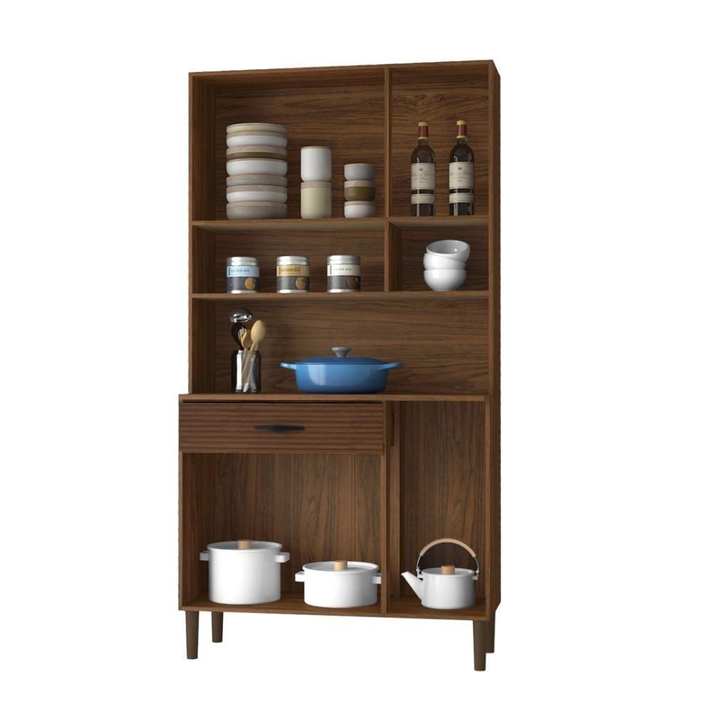 Armário De Cozinha Compacta 6 Portas 1 Gaveta Golden Nogueira-off White-cp-ripado - 2