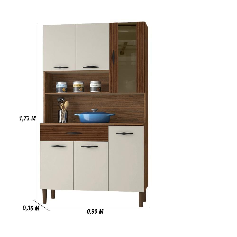 Armário De Cozinha Compacta 6 Portas 1 Gaveta Golden Nogueira-off White-cp-ripado - 5