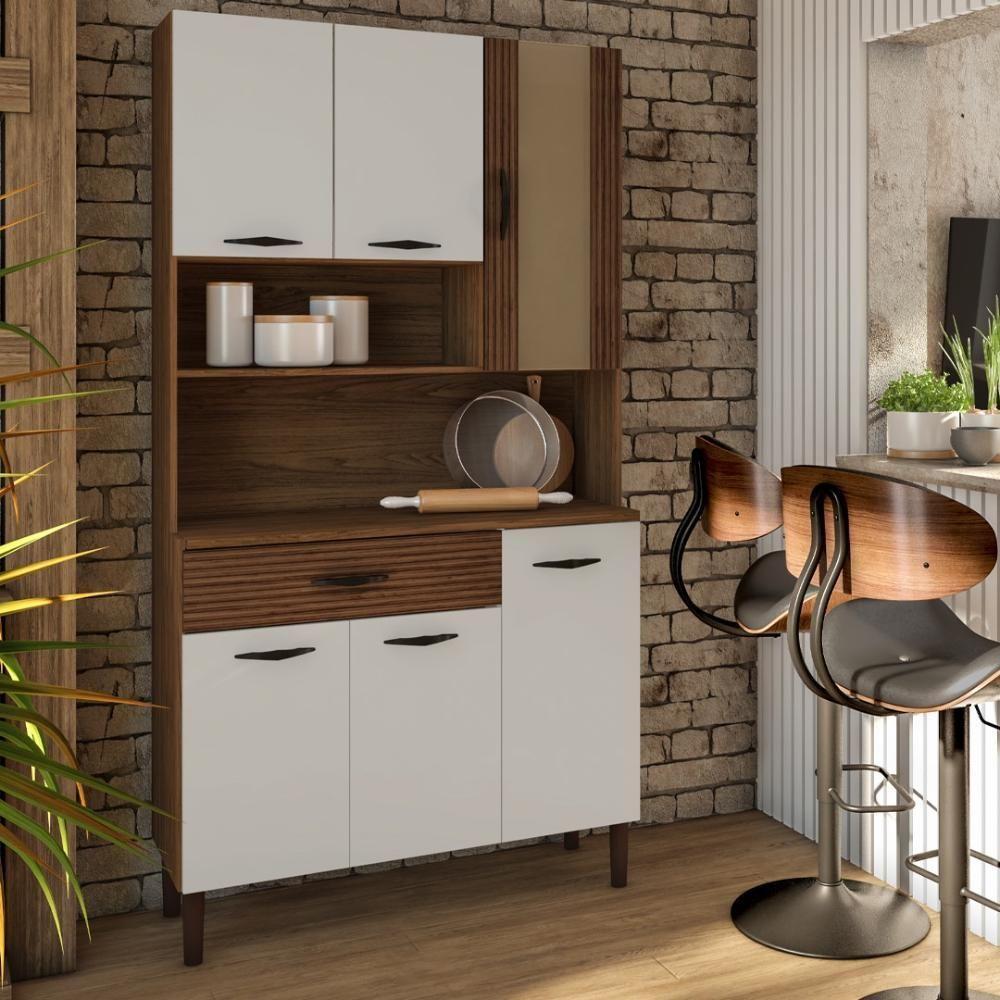 Armário De Cozinha Compacta 6 Portas 1 Gaveta Golden Nogueira-off White-cp-ripado - 7