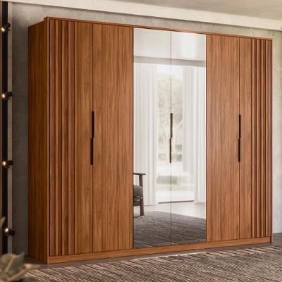 Guarda Roupa Casal 6 Portas Com Ripado E Com Espelho 6 Gavetas Atrice Nogueira Touch