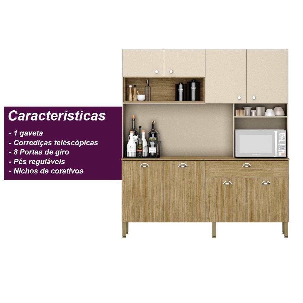Armario De Cozinha Compacta 8 Portas 1 Gaveta Core Freijó-vanilla - 4