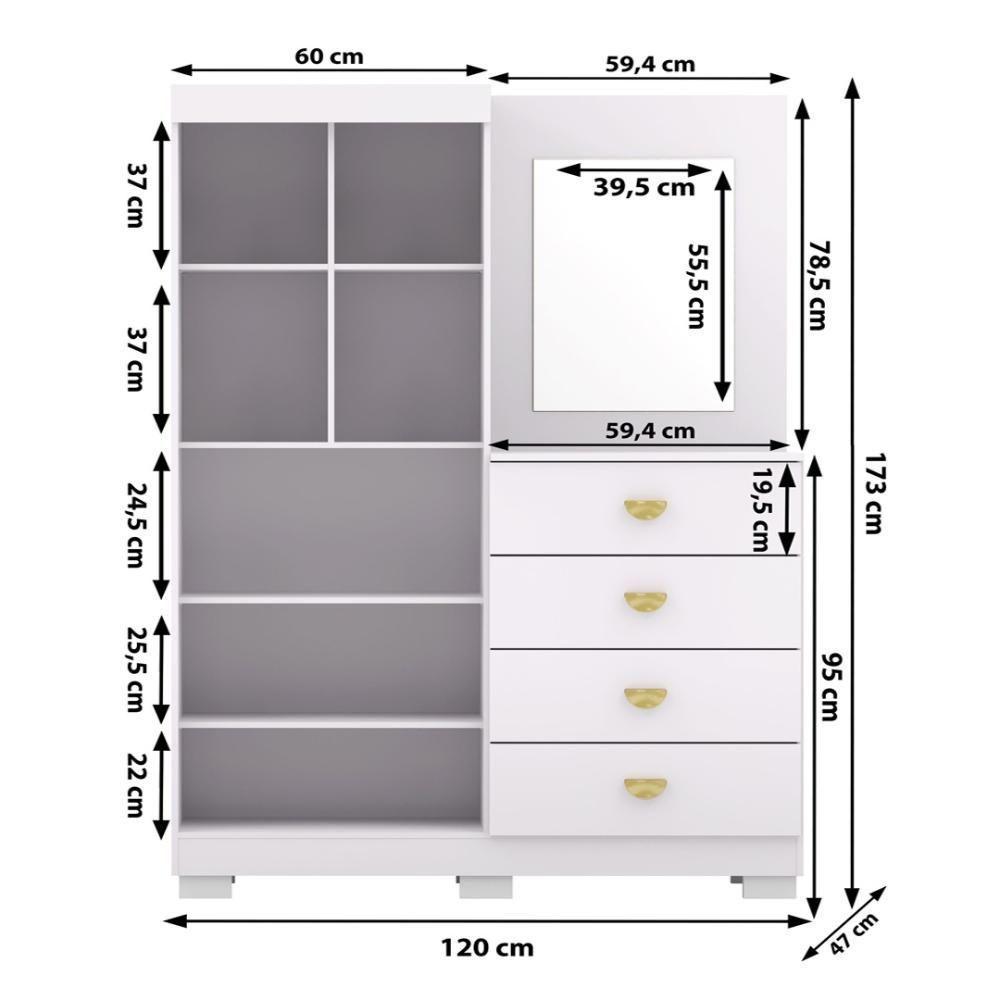 Cômoda Roupeiro Com Espelho 2 Portas 4 Gavetas Cristal - Branco/camarim - 2