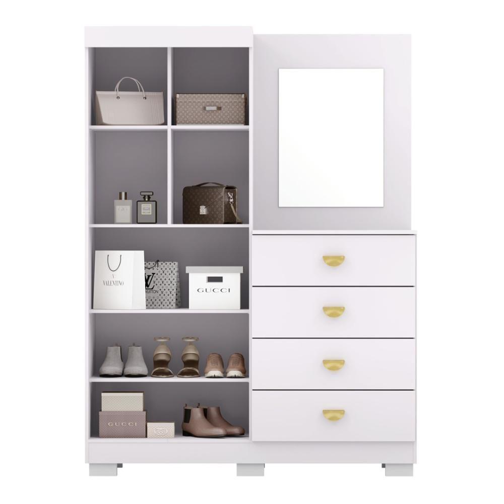 Cômoda Roupeiro Com Espelho 2 Portas 4 Gavetas Cristal - Branco/camarim - 3
