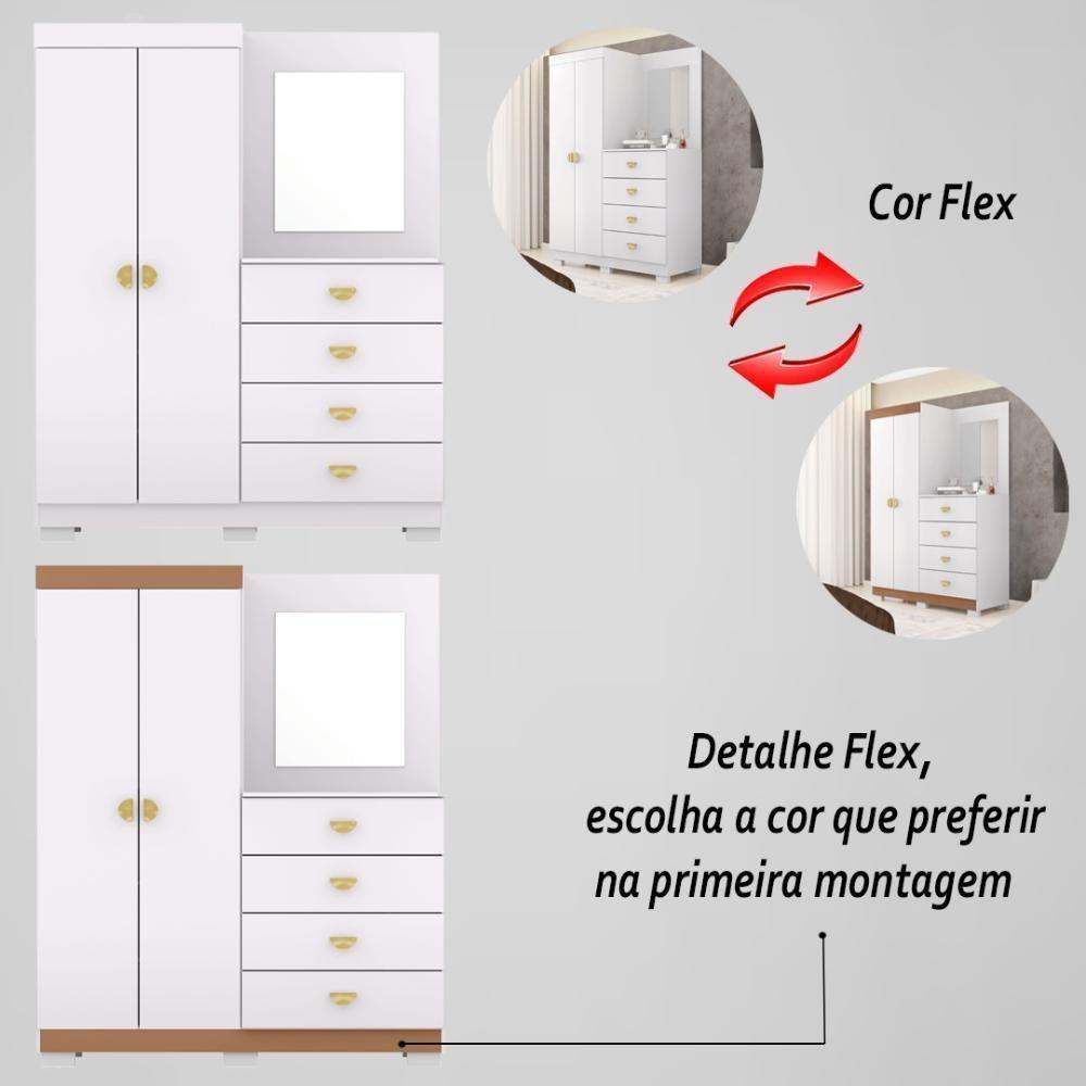 Cômoda Roupeiro Com Espelho 2 Portas 4 Gavetas Cristal - Branco/camarim - 4