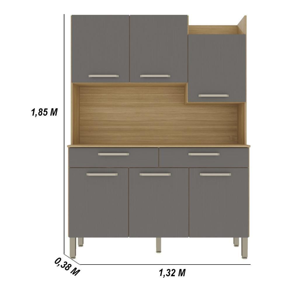 Armário De Cozinha Compacta Mdf 6 Portas Modena Plus Freijó-gris - 5