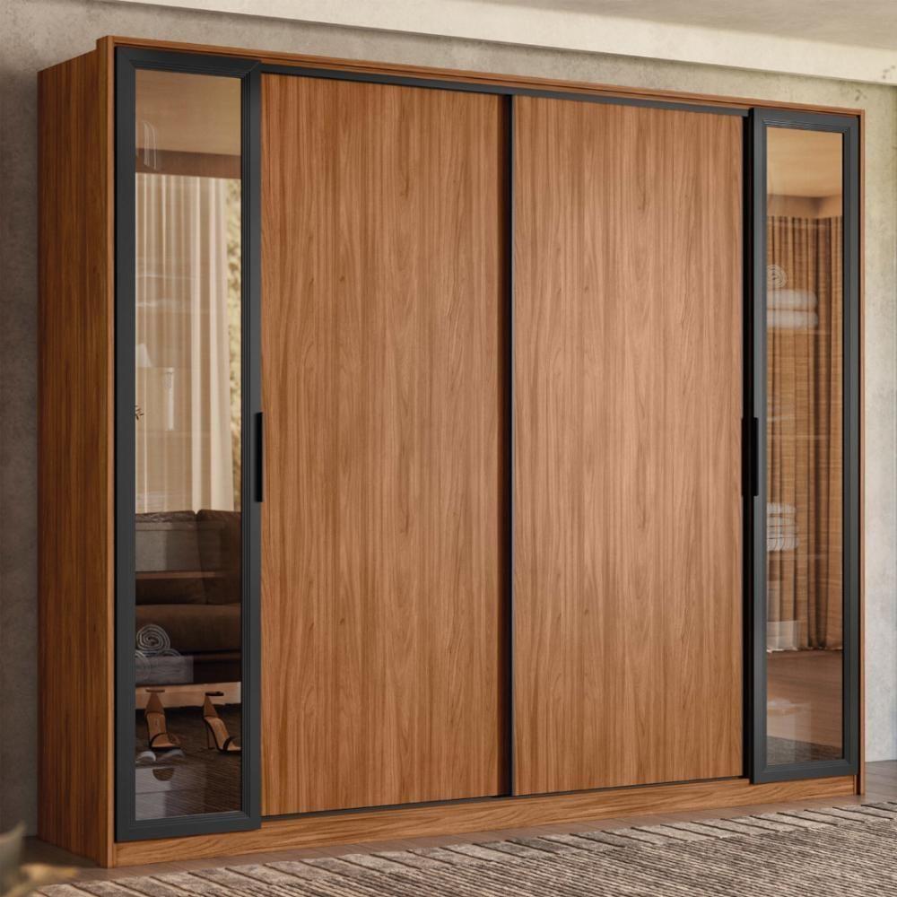 Guarda Roupa Casal 4 Portas Vidro Reflecta E 4 Gavetas Laredo - Nogueira-nude Prime Tx - 1