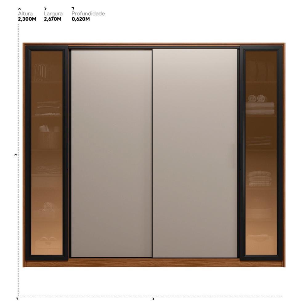 Guarda Roupa Casal 4 Portas Vidro Reflecta E 4 Gavetas Laredo - Nogueira-nude Prime Tx - 2