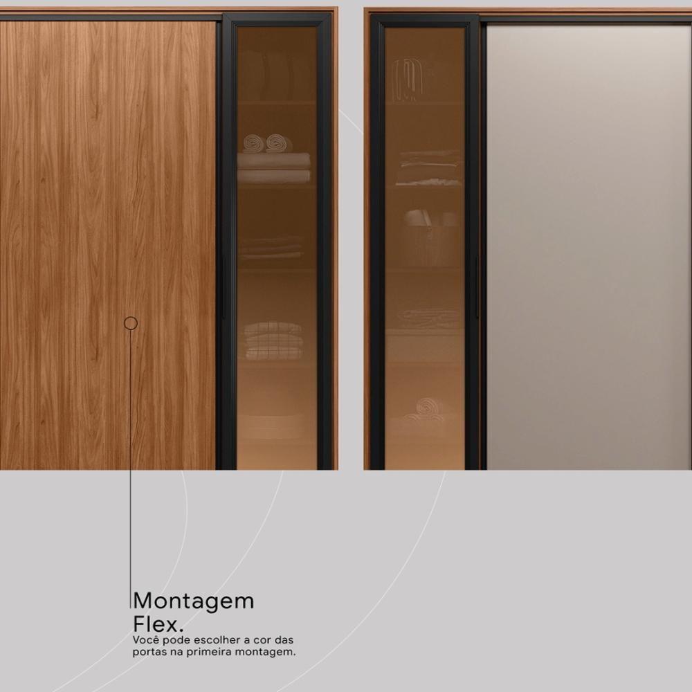 Guarda Roupa Casal 4 Portas Vidro Reflecta E 4 Gavetas Laredo - Nogueira-nude Prime Tx - 4